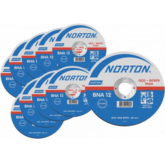 KIT 10 DISCOS CORTE 115X1,6X22,22 BNA12 AZUL 2 NORTON