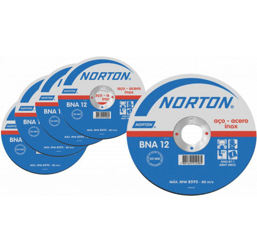 KIT 5 DISCOS CORTE 115X1,6X22,22 BNA12 AZUL 2 NORTON